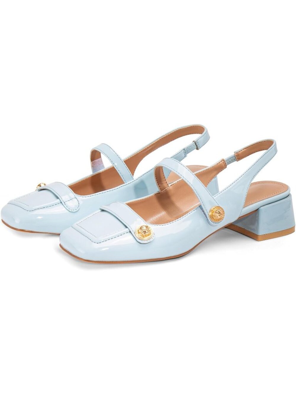 Women Blue Mary Jane Low Block Heel Closed Square Toe Office Pump Dressy Shoes